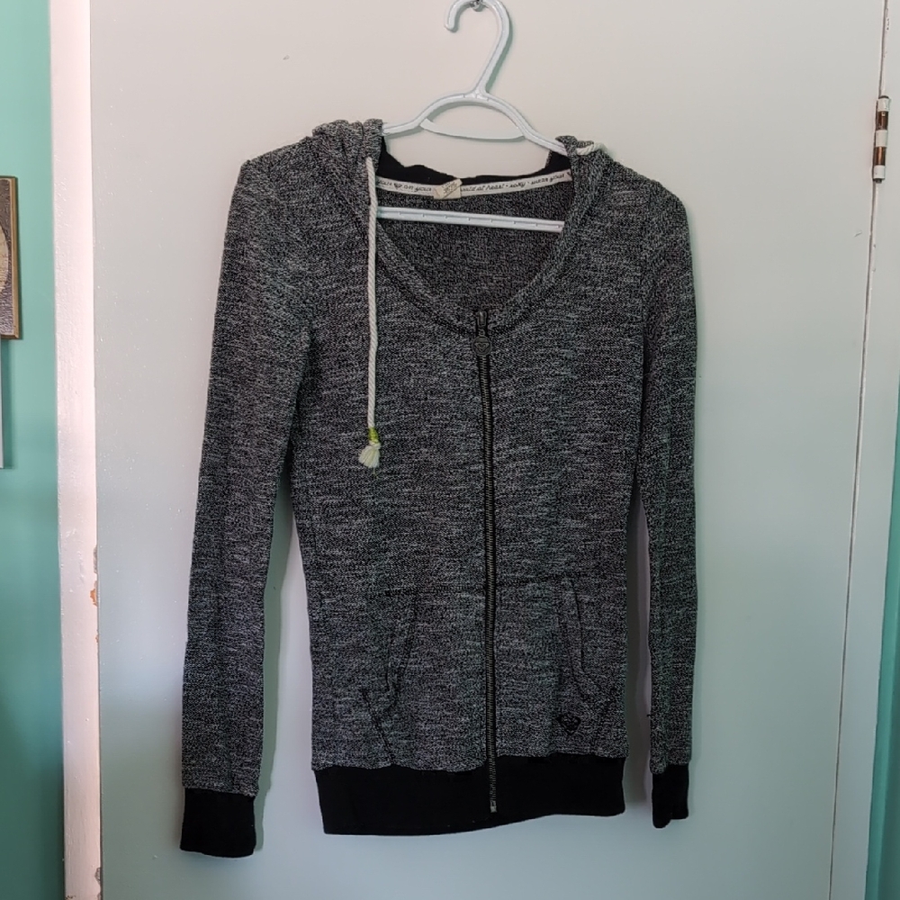 Roxy Heathered Black/White Zip Up Hoodie